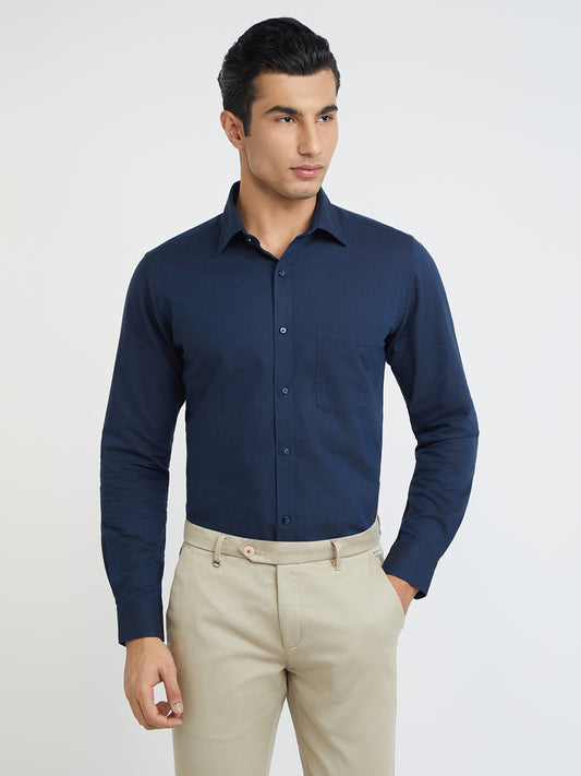 Raymond Men Blue Solid Slim Fit Cotton Shirt