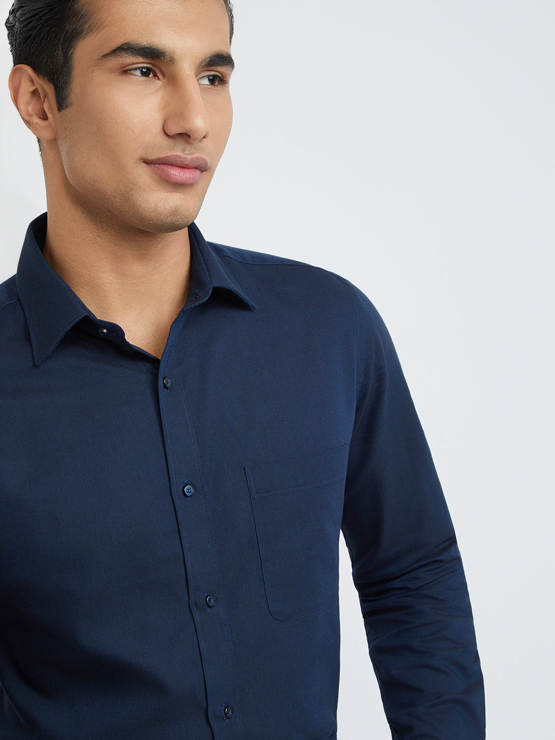 Raymond Men Blue Solid Slim Fit Cotton Shirt