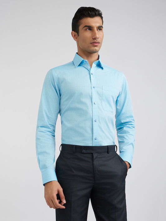 Raymond Men Blue Slim Fit Structure Cotton Shirts