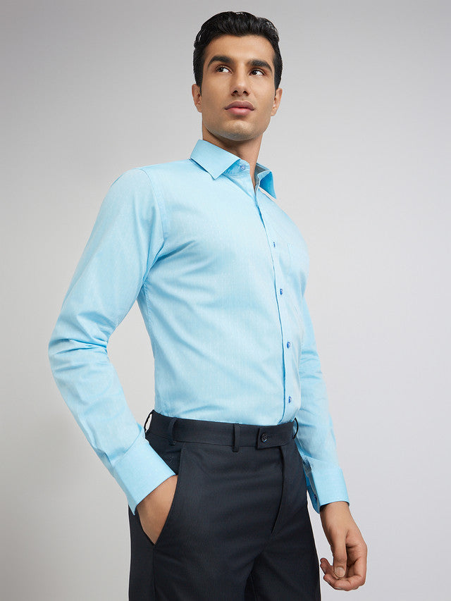 Raymond Men Blue Slim Fit Structure Cotton Shirts