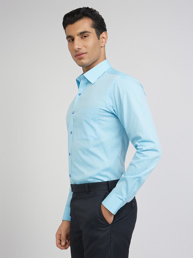 Raymond Men Blue Slim Fit Structure Cotton Shirts