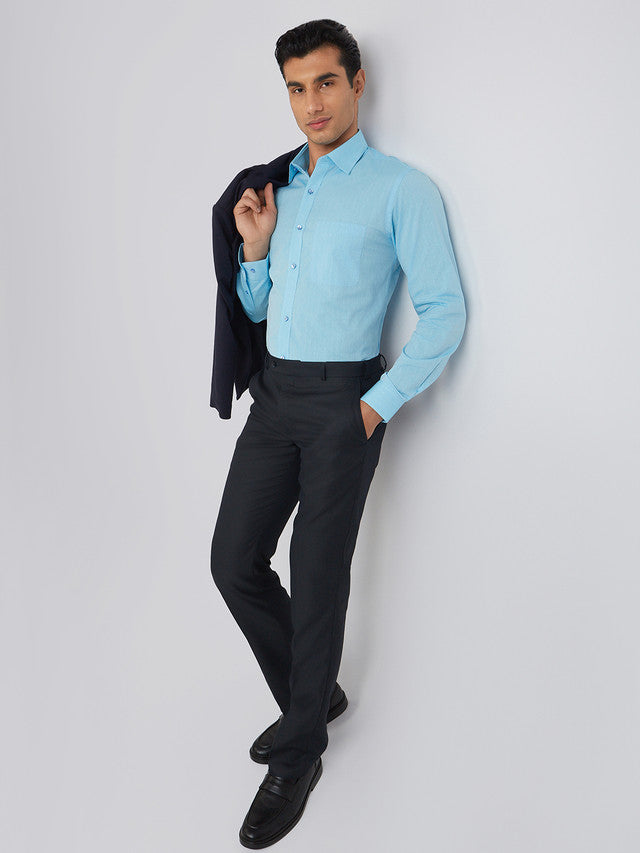 Raymond Men Blue Slim Fit Structure Cotton Shirts