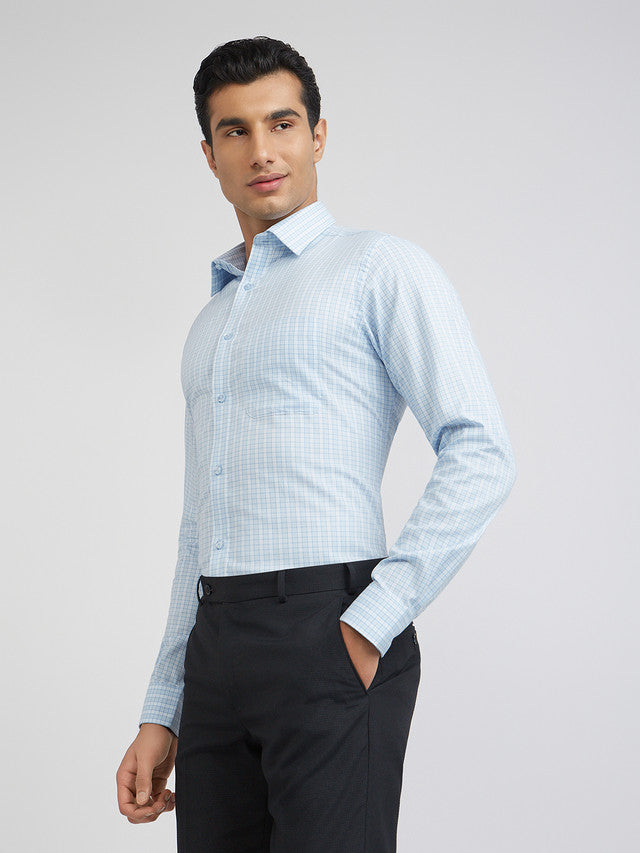 Men Blue Slim Fit Structure Cotton Shirts