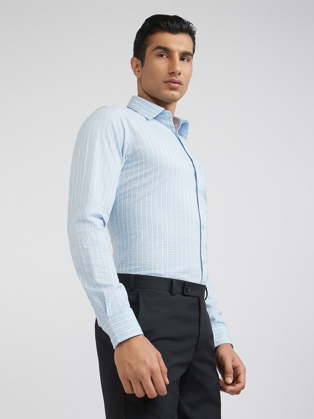 Men Blue Slim Fit Structure Cotton Shirts