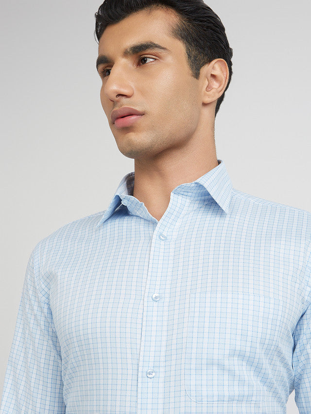 Men Blue Slim Fit Structure Cotton Shirts