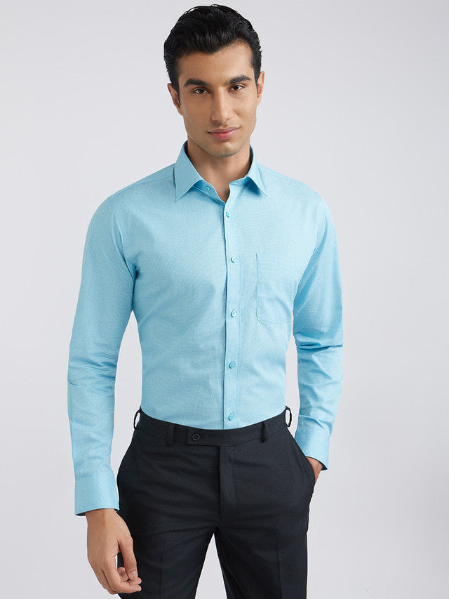 Raymond Men Blue Structured Slim Fit Cotton Formal Shirt