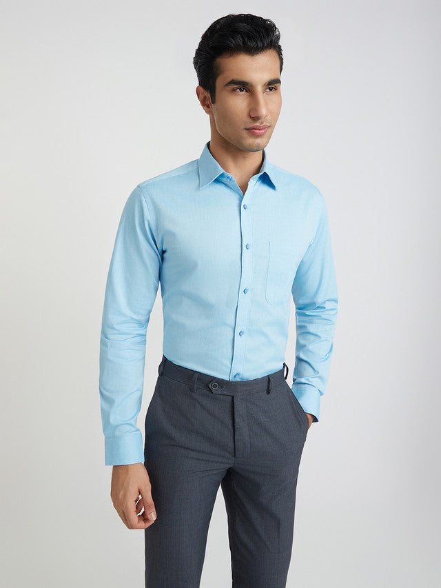 Raymond Men Blue Structure Slim Fit Cotton Shirt