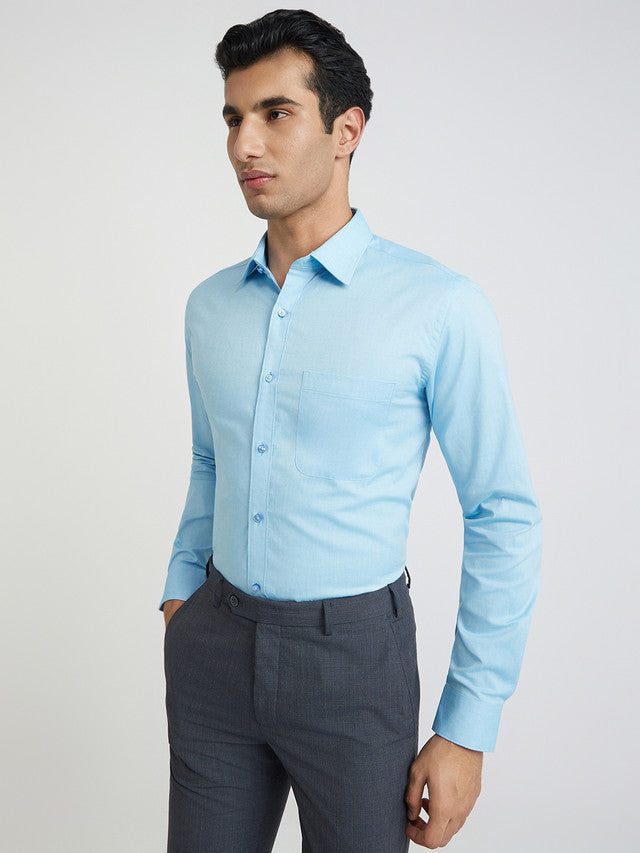 Raymond Men Blue Structure Slim Fit Cotton Shirt