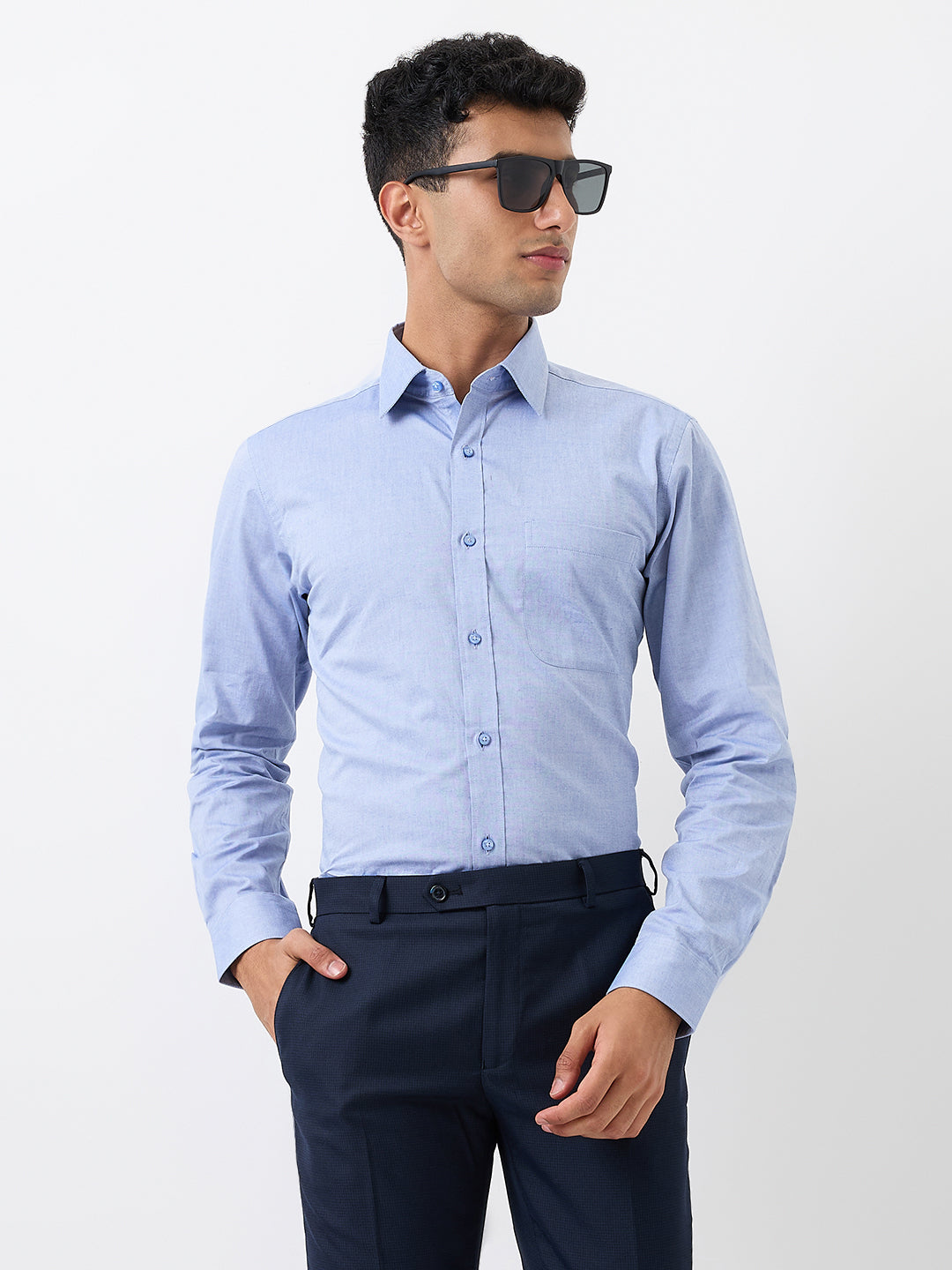 Raymond Men Blue Slim Fit Structure Formal Shirt