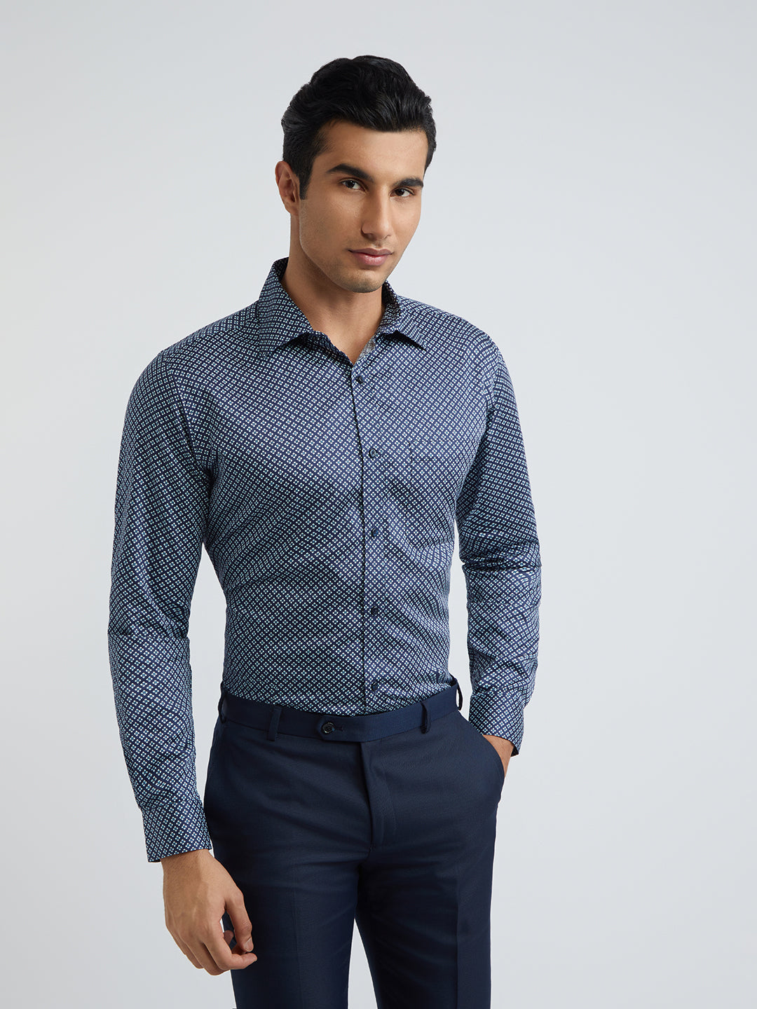 Raymond Men Blue Structure Slim Fit Cotton Shirt