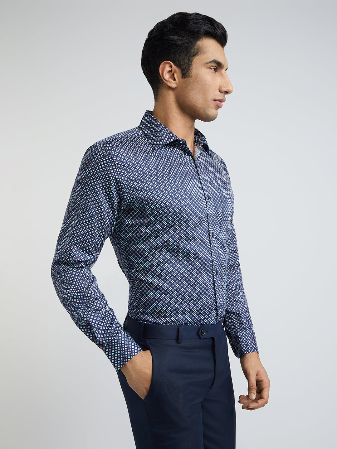 Raymond Men Blue Structure Slim Fit Cotton Shirt