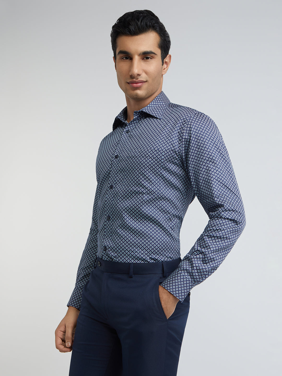 Raymond Men Blue Structure Slim Fit Cotton Shirt