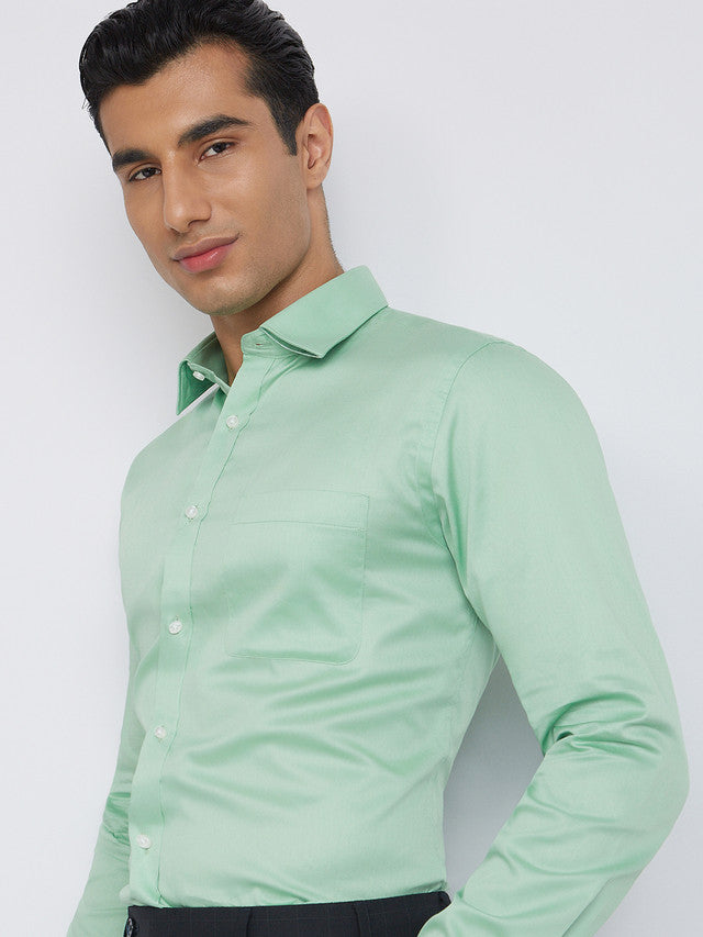 Raymond Men Green Structure Slim Fit Cotton Shirt