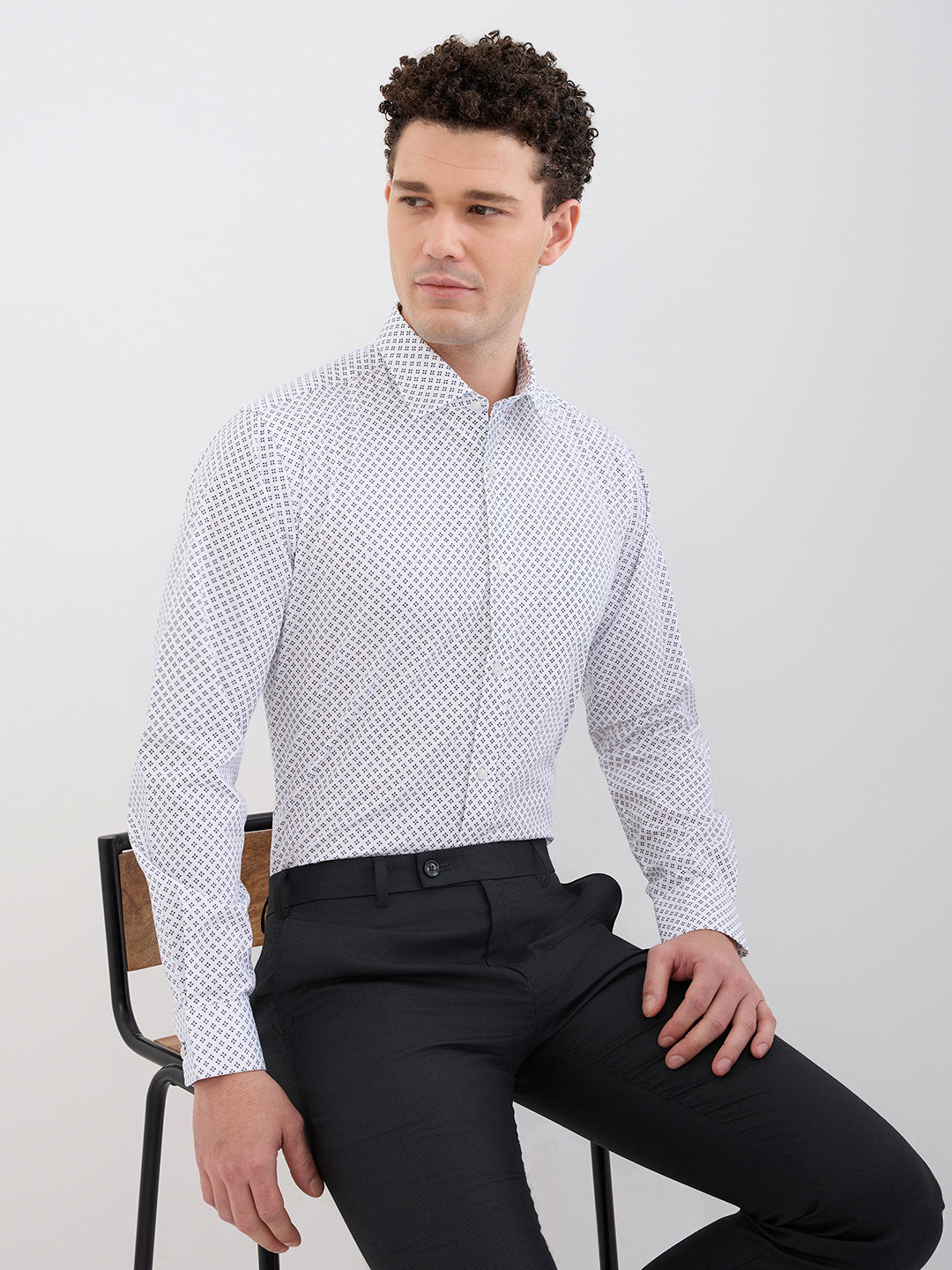 Raymond Men Blue Slim Fit Printed Formal Shirt