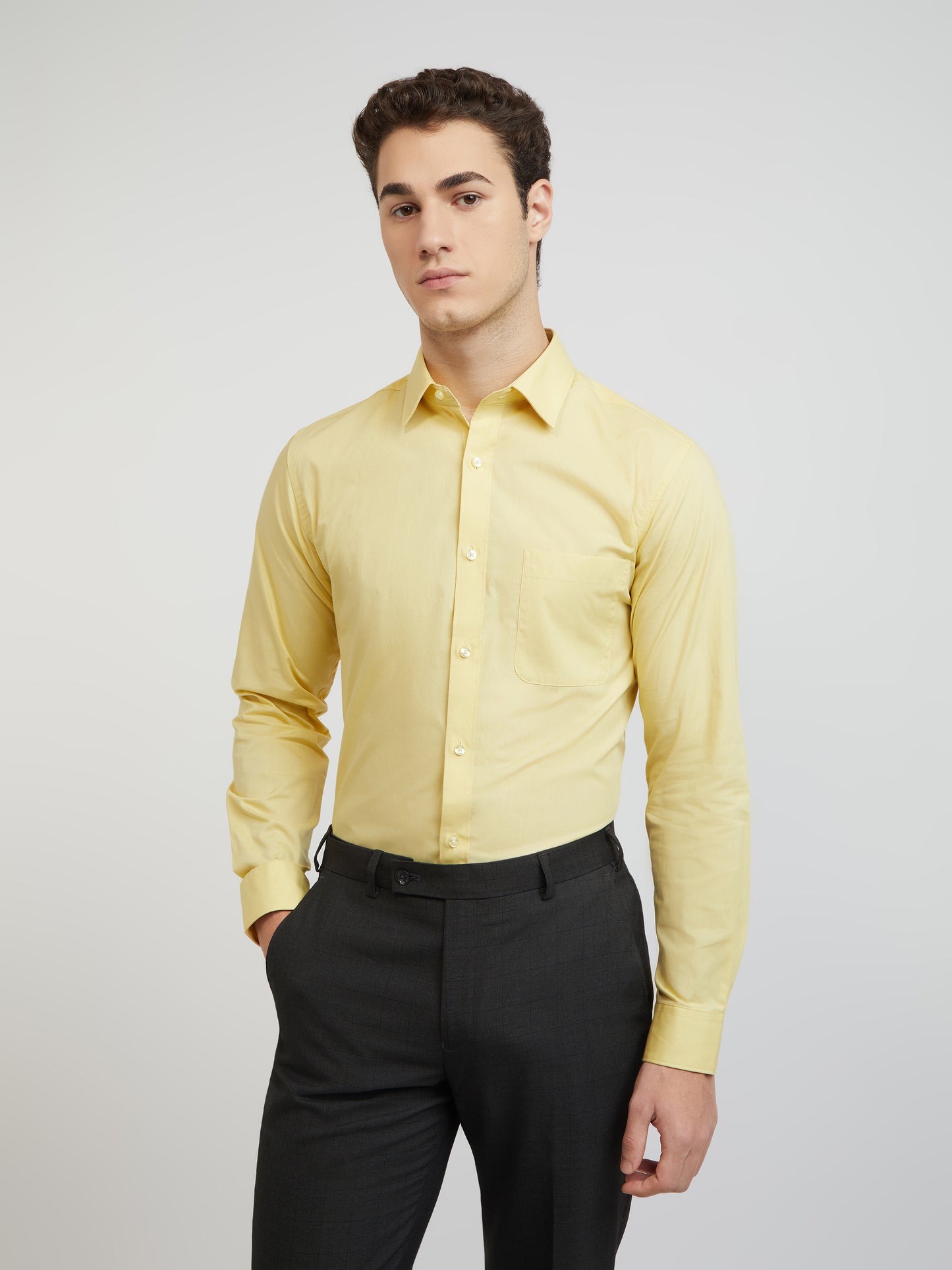 Raymond Men Yellow Solid Slim Fit Cotton Formal Shirt