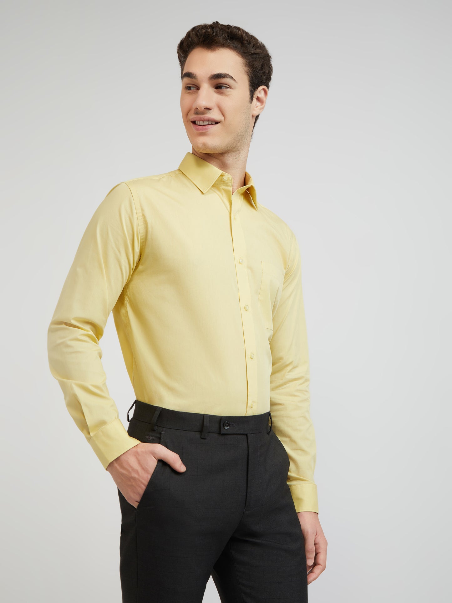 Raymond Men Yellow Solid Slim Fit Cotton Formal Shirt