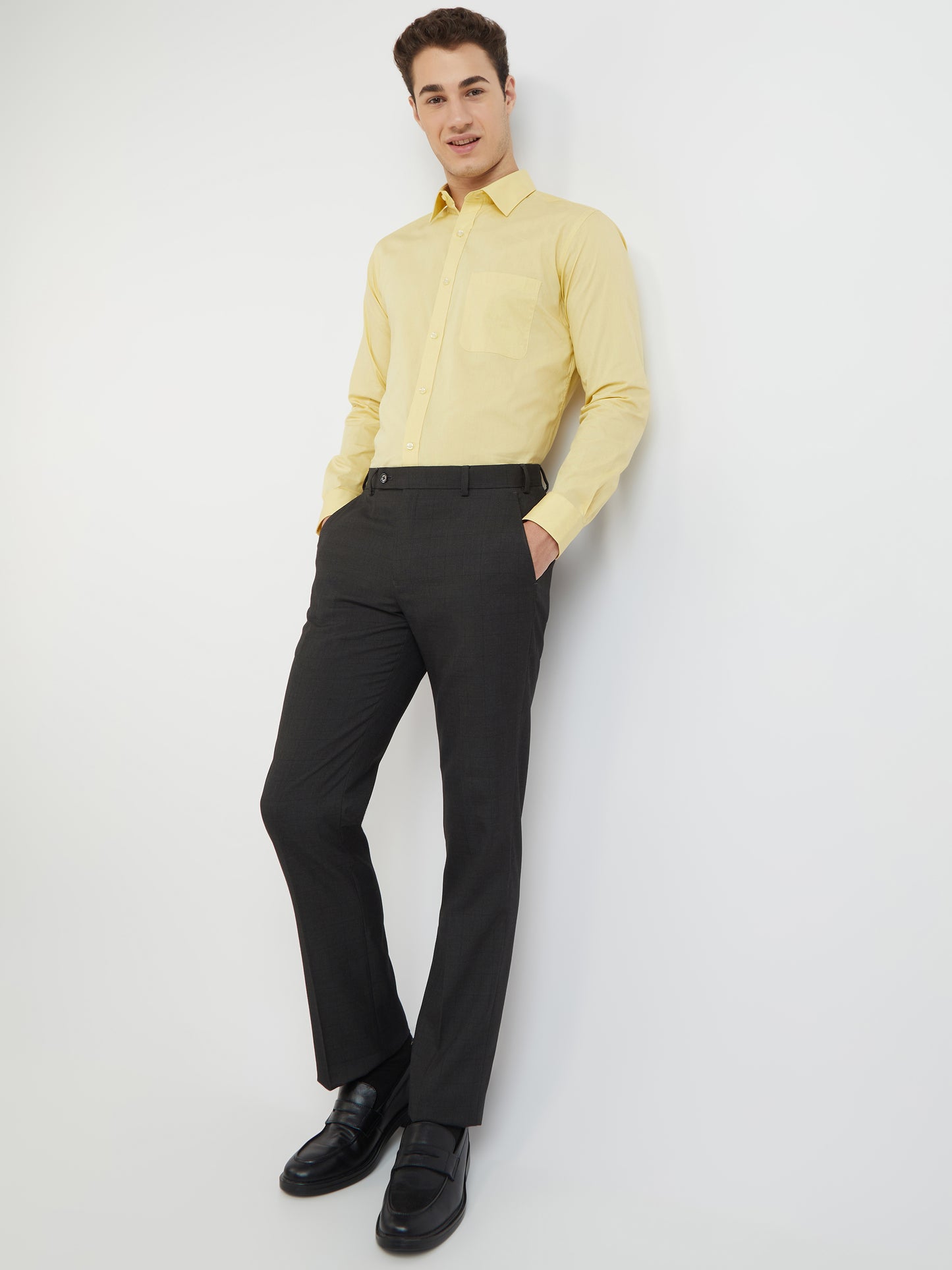 Raymond Men Yellow Solid Slim Fit Cotton Formal Shirt