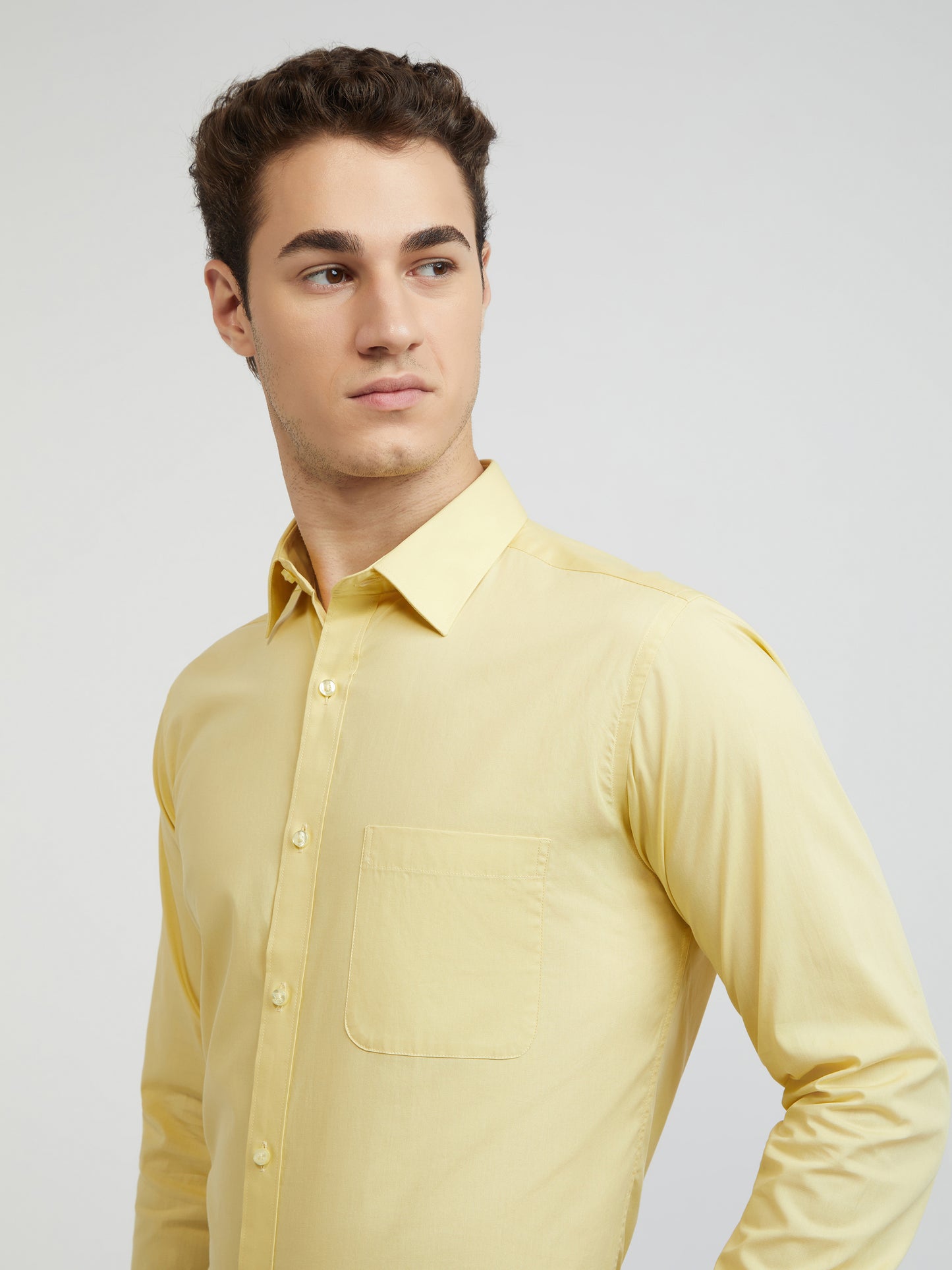 Raymond Men Yellow Solid Slim Fit Cotton Formal Shirt