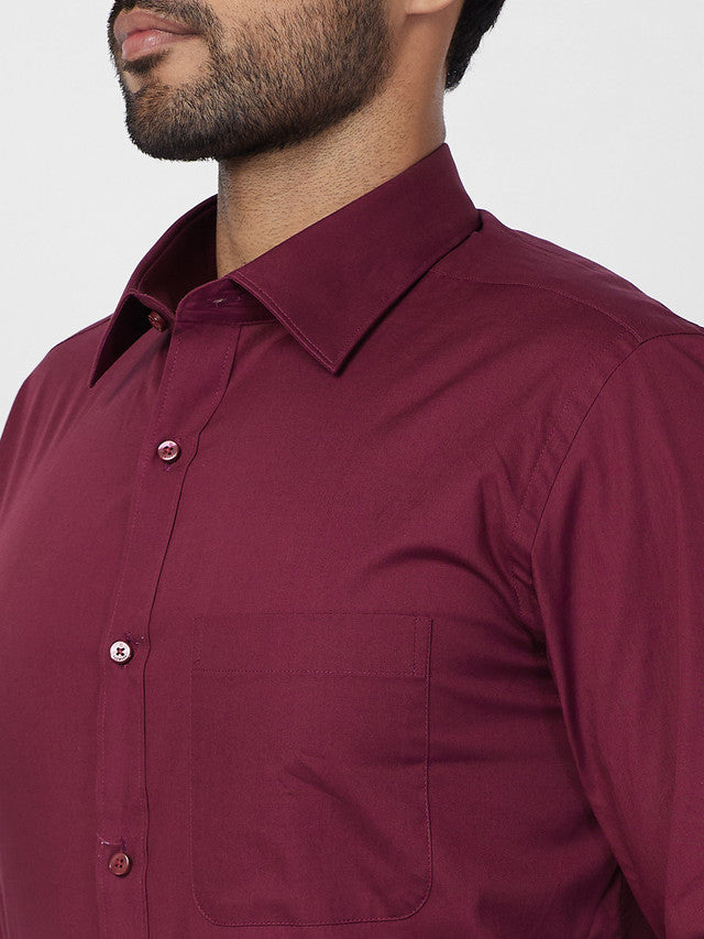 Raymond Maroon Solid Slim Fit Cotton Formal Shirt