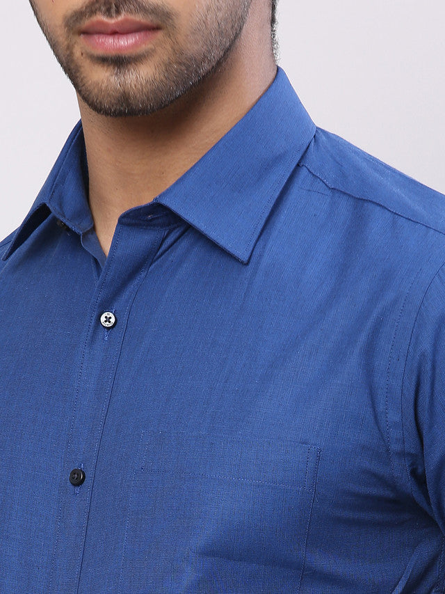 Raymond Blue Solid Slim Fit Cotton Formal Shirt