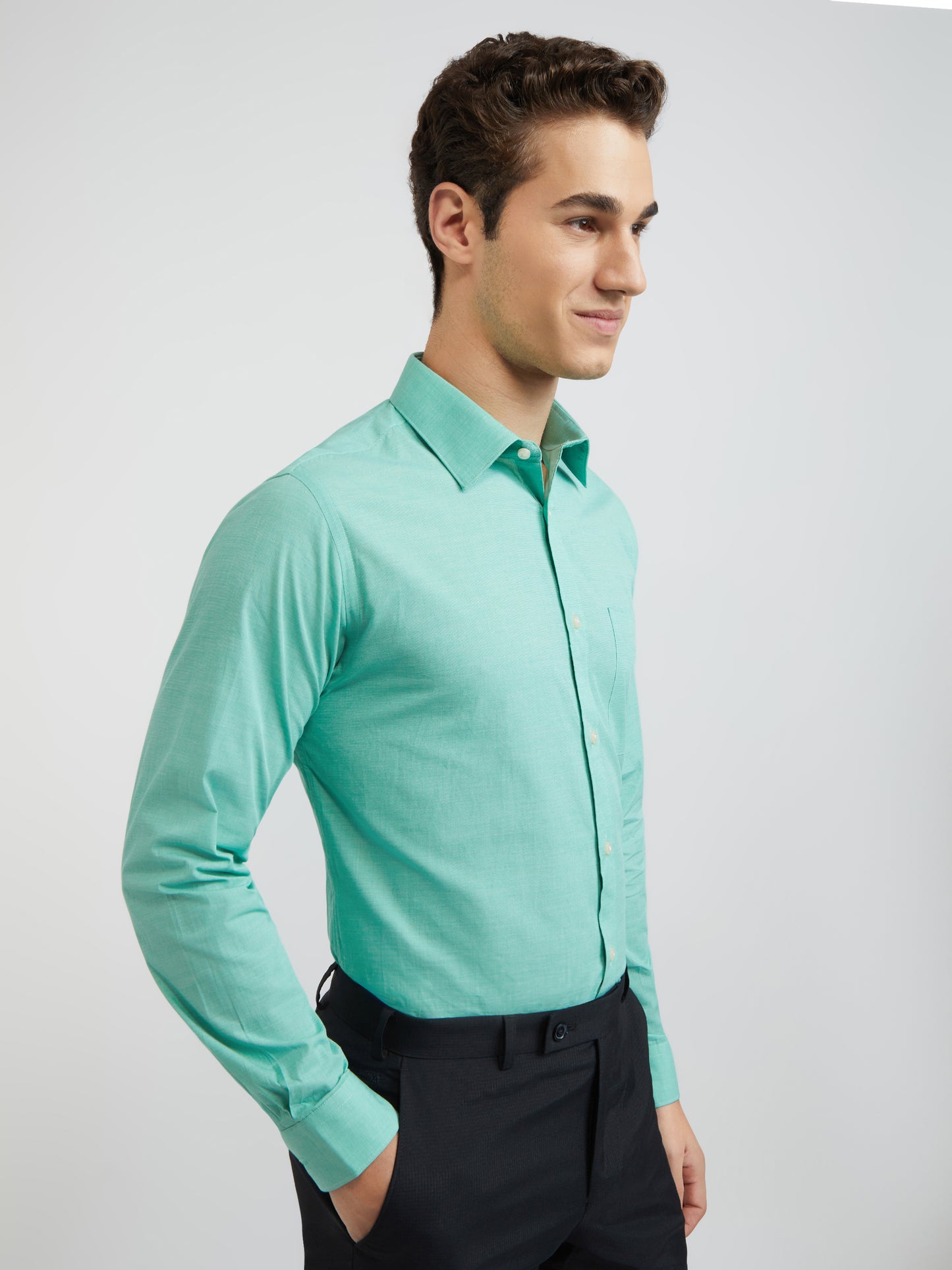 Raymond Green Solid Slim Fit Cotton Formal Shirt