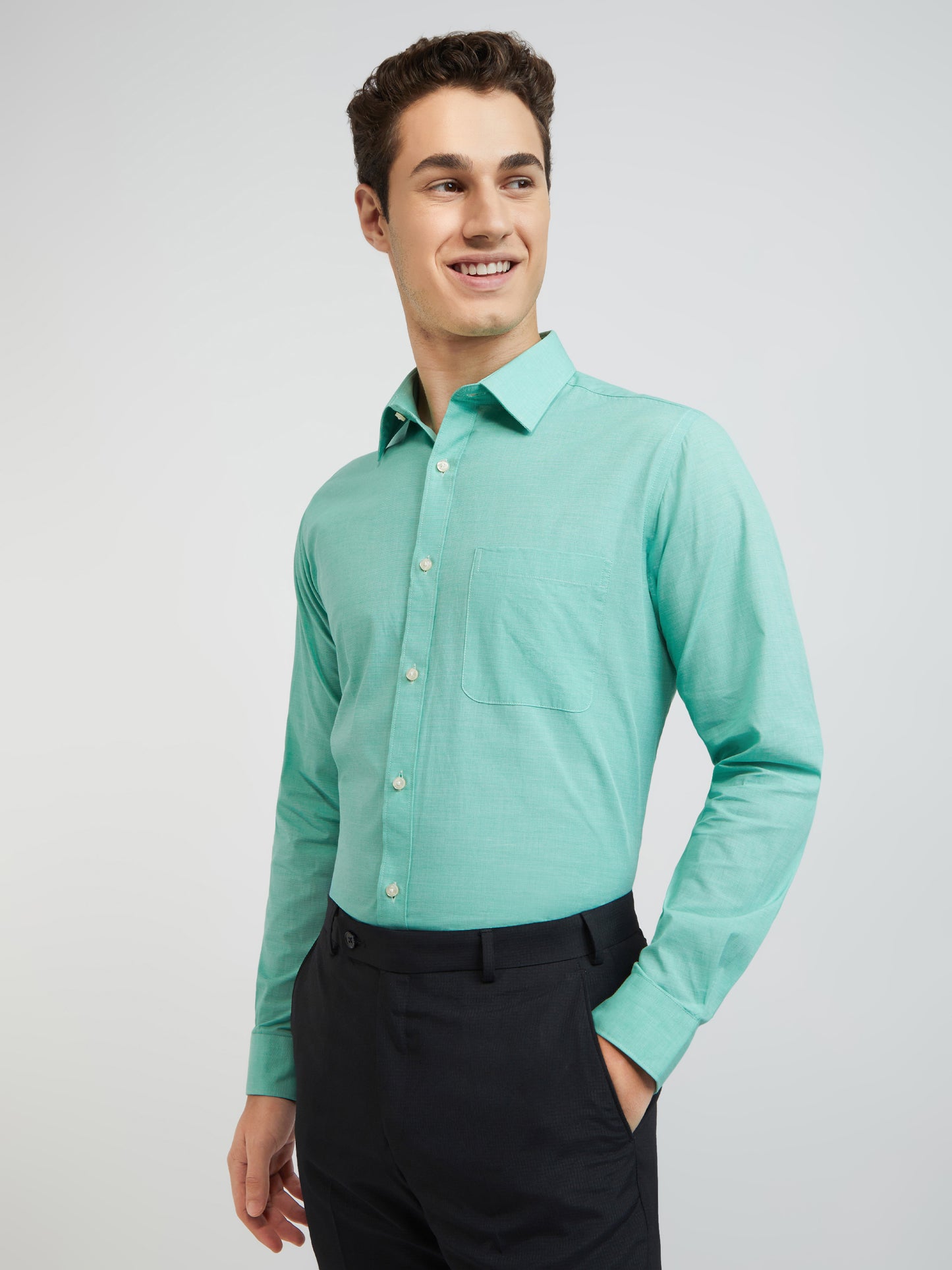 Raymond Green Solid Slim Fit Cotton Formal Shirt