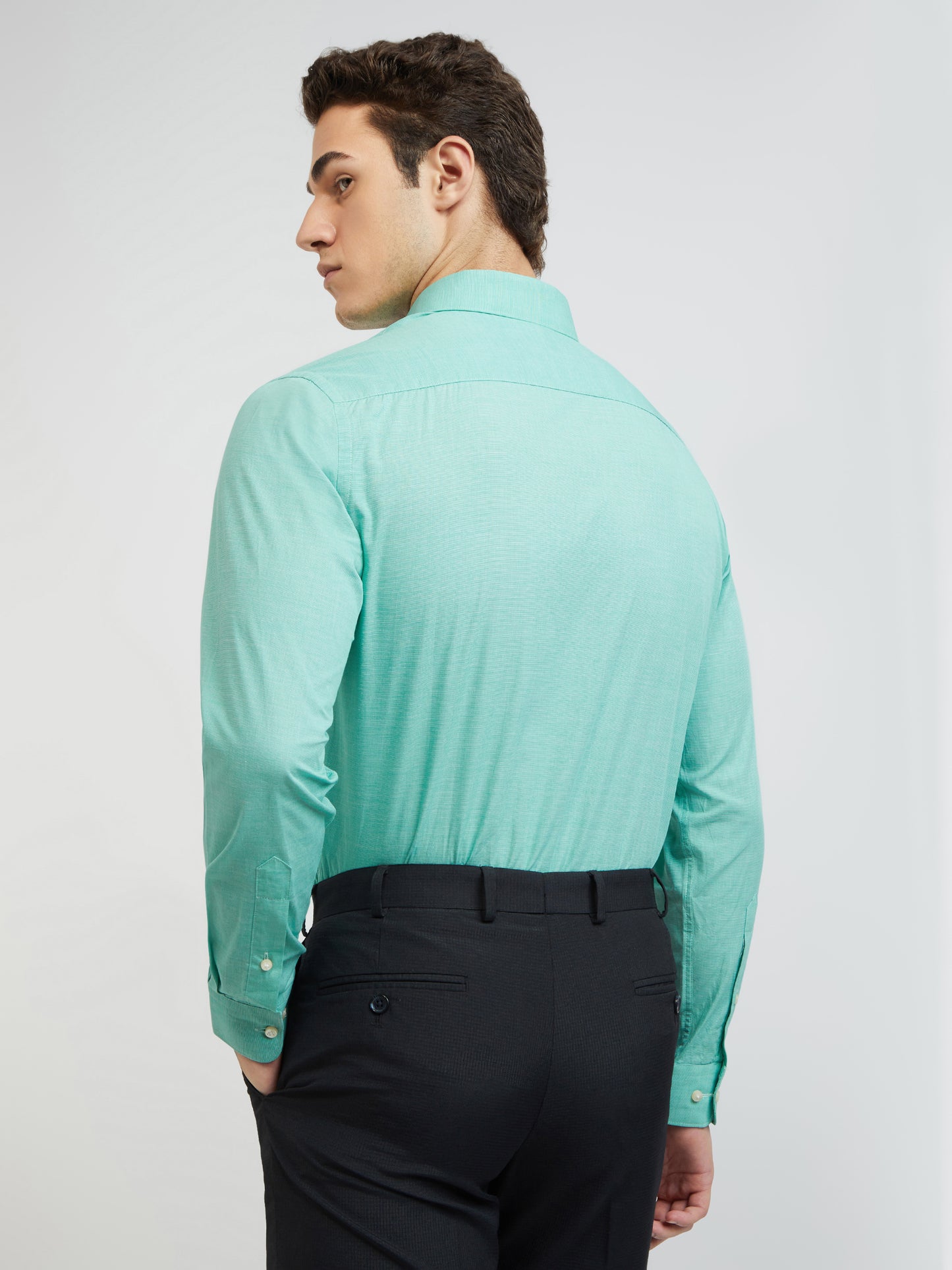 Raymond Green Solid Slim Fit Cotton Formal Shirt