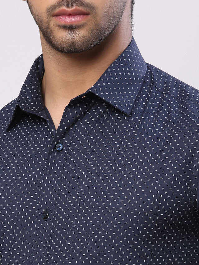 Raymond Blue Printed Slim Fit Cotton Formal Shirt