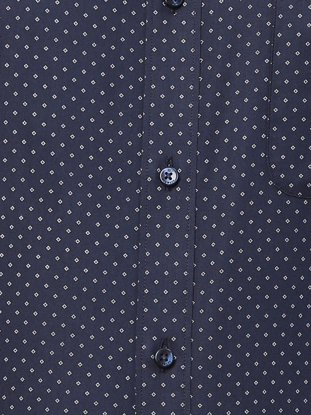 Raymond Blue Printed Slim Fit Cotton Formal Shirt