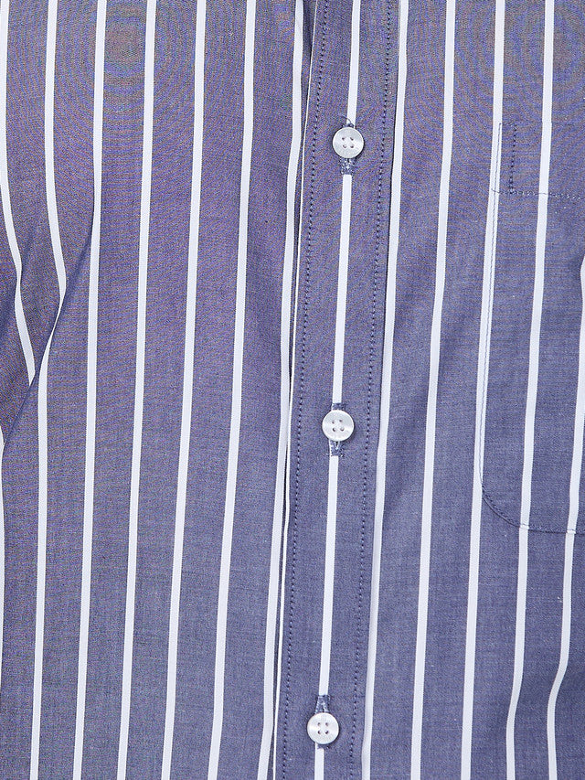 Raymond Men Blue Stripe Slim Fit Cotton Shirt