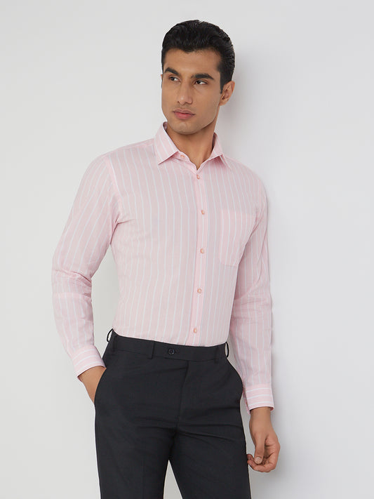 Raymond Men Pink Striped Cotton Formal Shirt