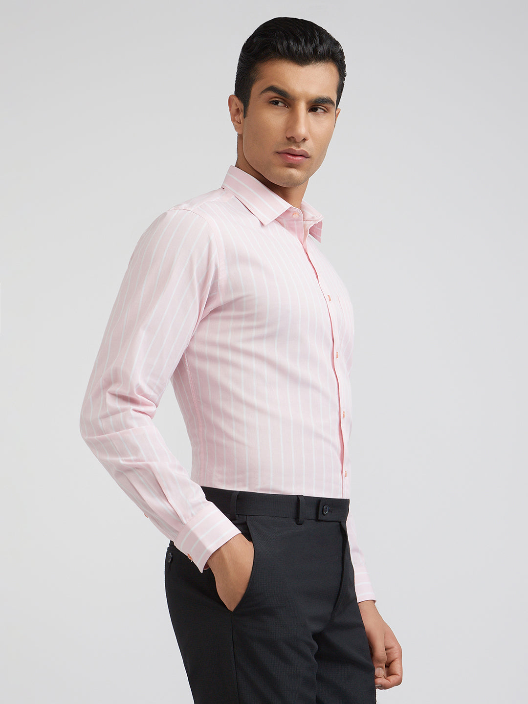 Raymond Men Pink Striped Cotton Formal Shirt