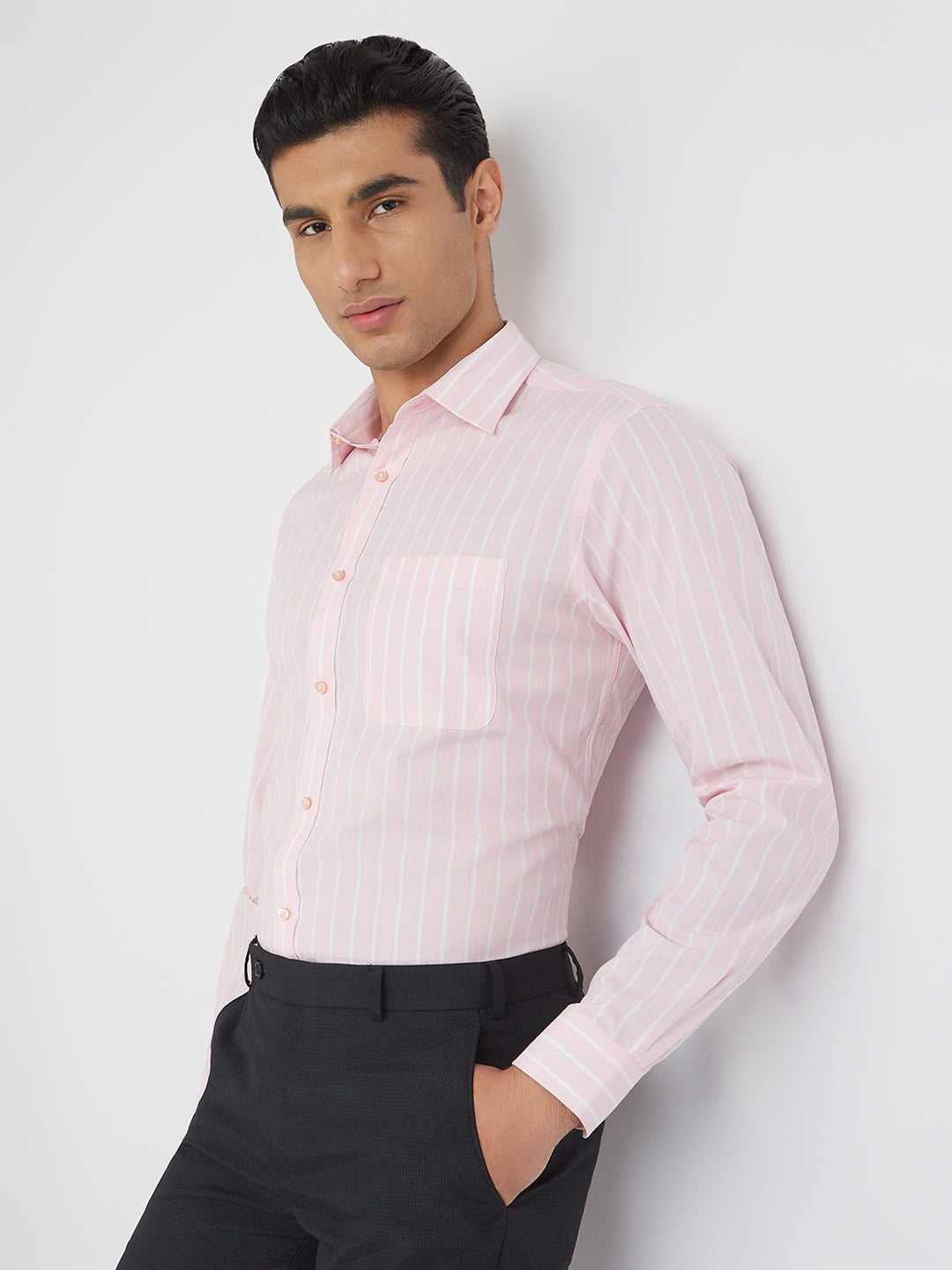 Raymond Men Pink Striped Cotton Formal Shirt