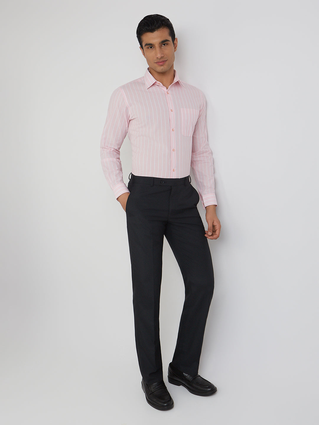 Raymond Men Pink Striped Cotton Formal Shirt