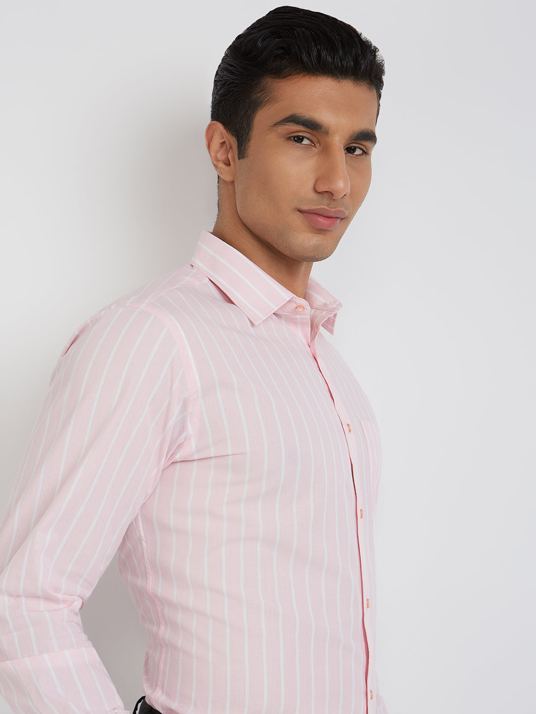 Raymond Men Pink Striped Cotton Formal Shirt