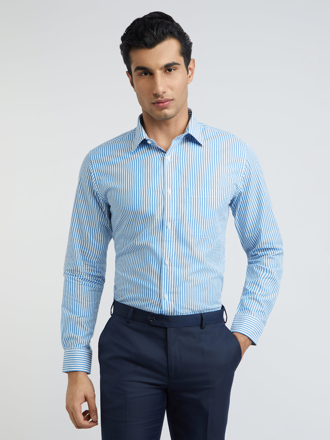 Raymond Blue Stripe Slim Fit Cotton Formal Shirt