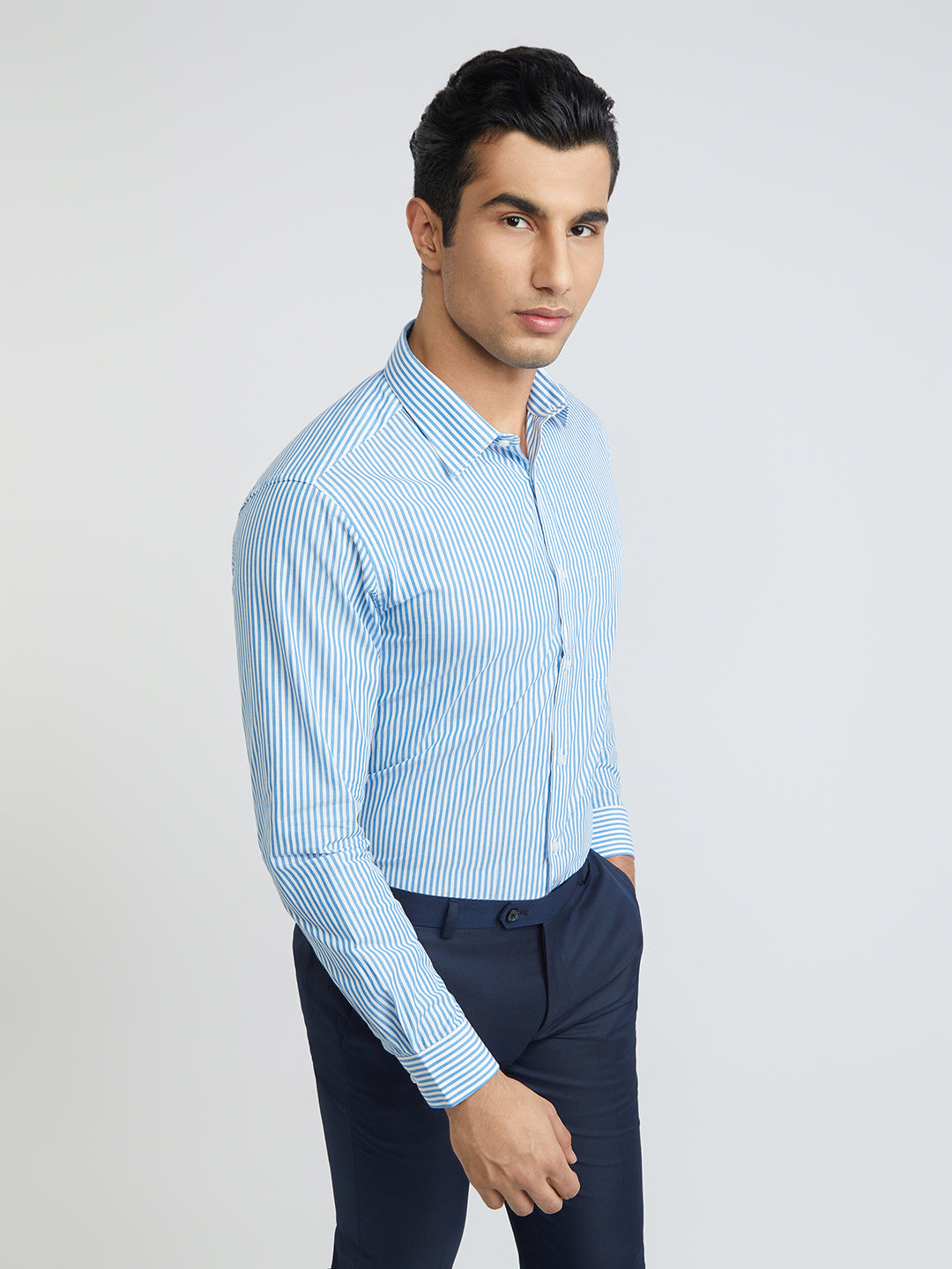 Raymond Blue Stripe Slim Fit Cotton Formal Shirt