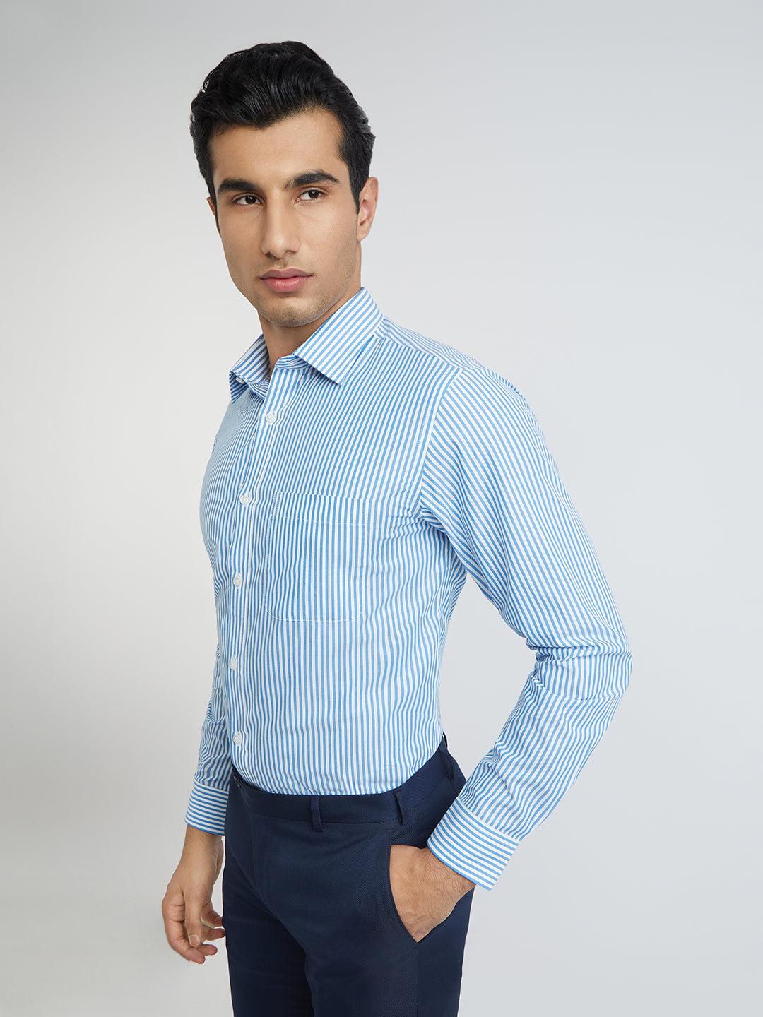 Raymond Blue Stripe Slim Fit Cotton Formal Shirt