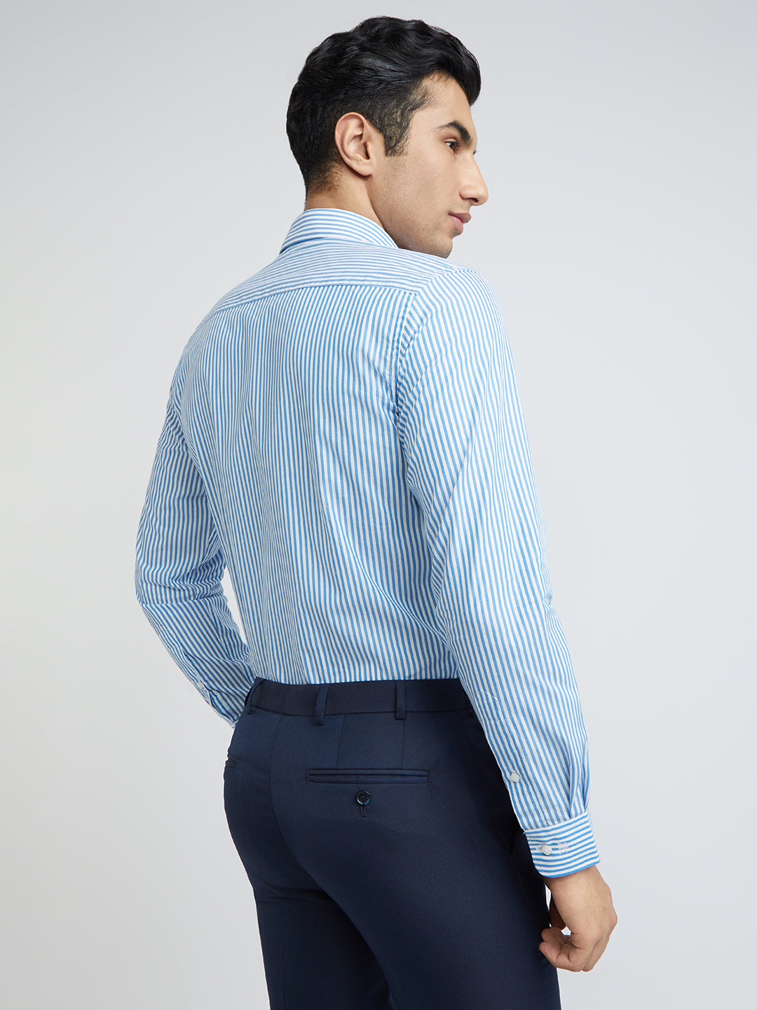 Raymond Blue Stripe Slim Fit Cotton Formal Shirt