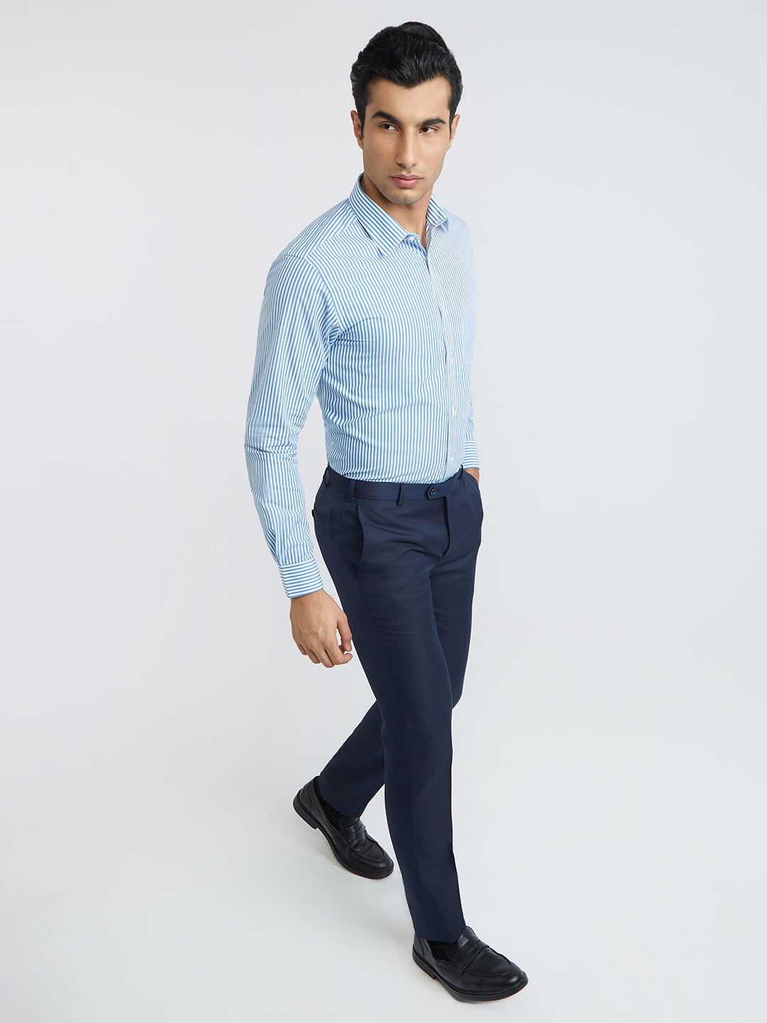 Raymond Blue Stripe Slim Fit Cotton Formal Shirt