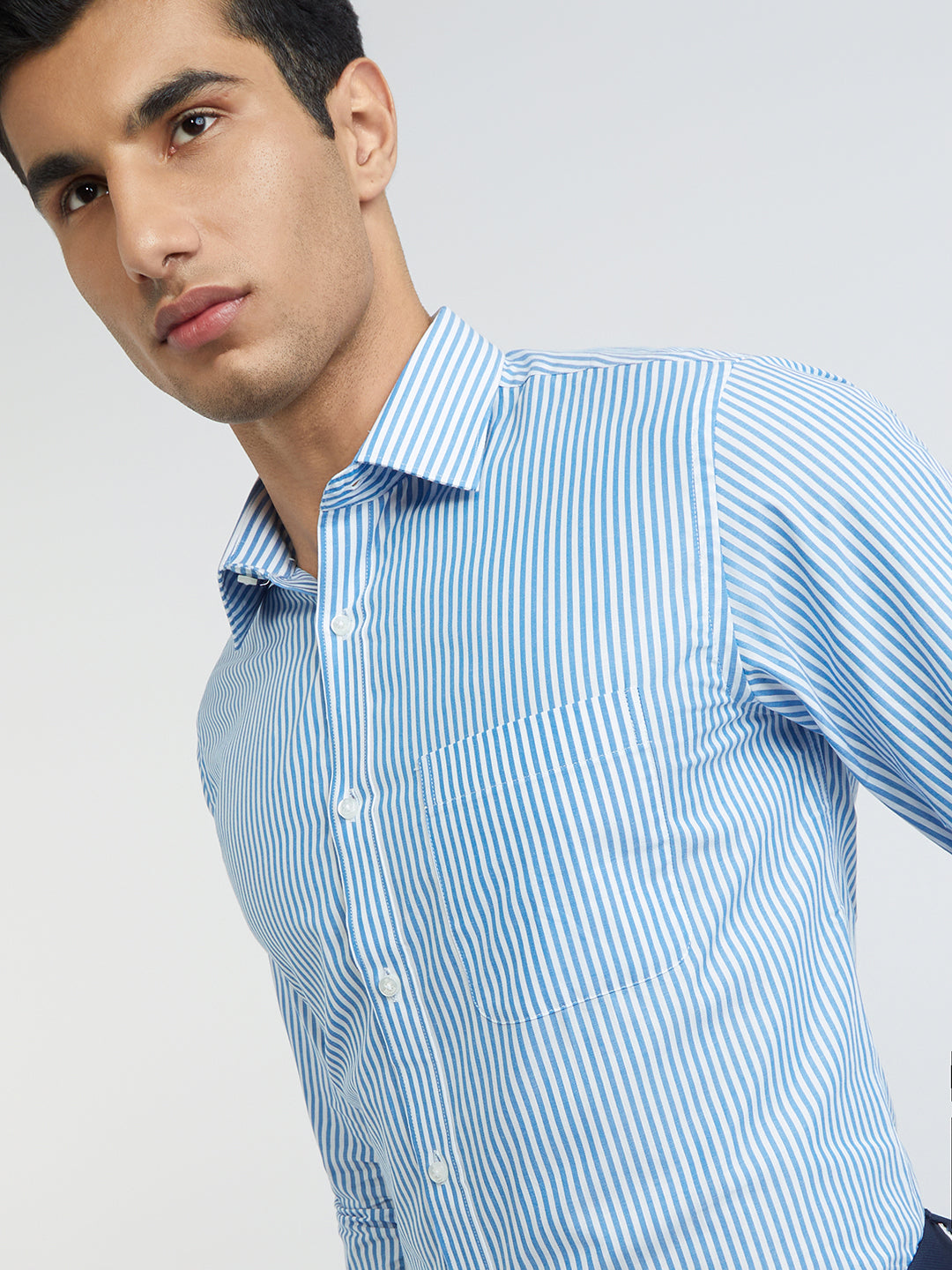 Raymond Blue Stripe Slim Fit Cotton Formal Shirt