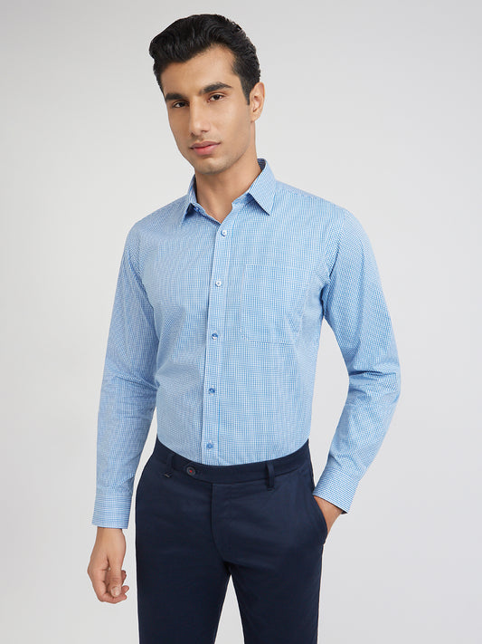 Raymond Blue Checks Slim Fit Full Sleeve Cotton Shirt