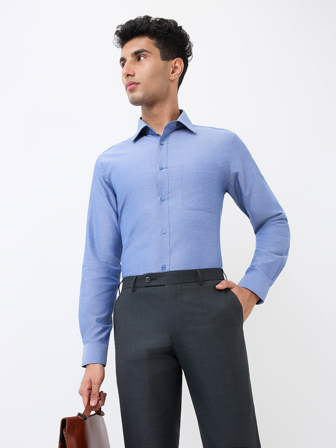 Raymond Men Blue Slim Fit Solid Formal Shirt