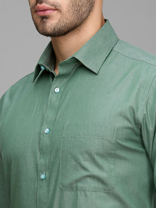 Raymond Green Solid Slim Fit Full Sleeve Cotton Shirt