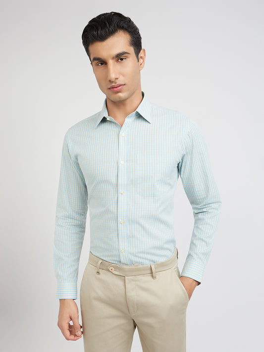 Raymond Men Blue Checks Cotton Formal Shirt