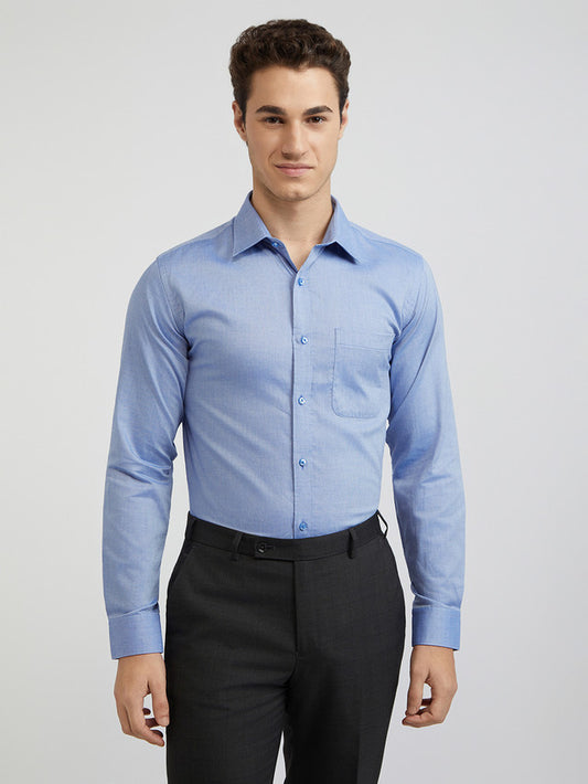 Raymond Men Blue Structure Slim Fit Cotton Shirt