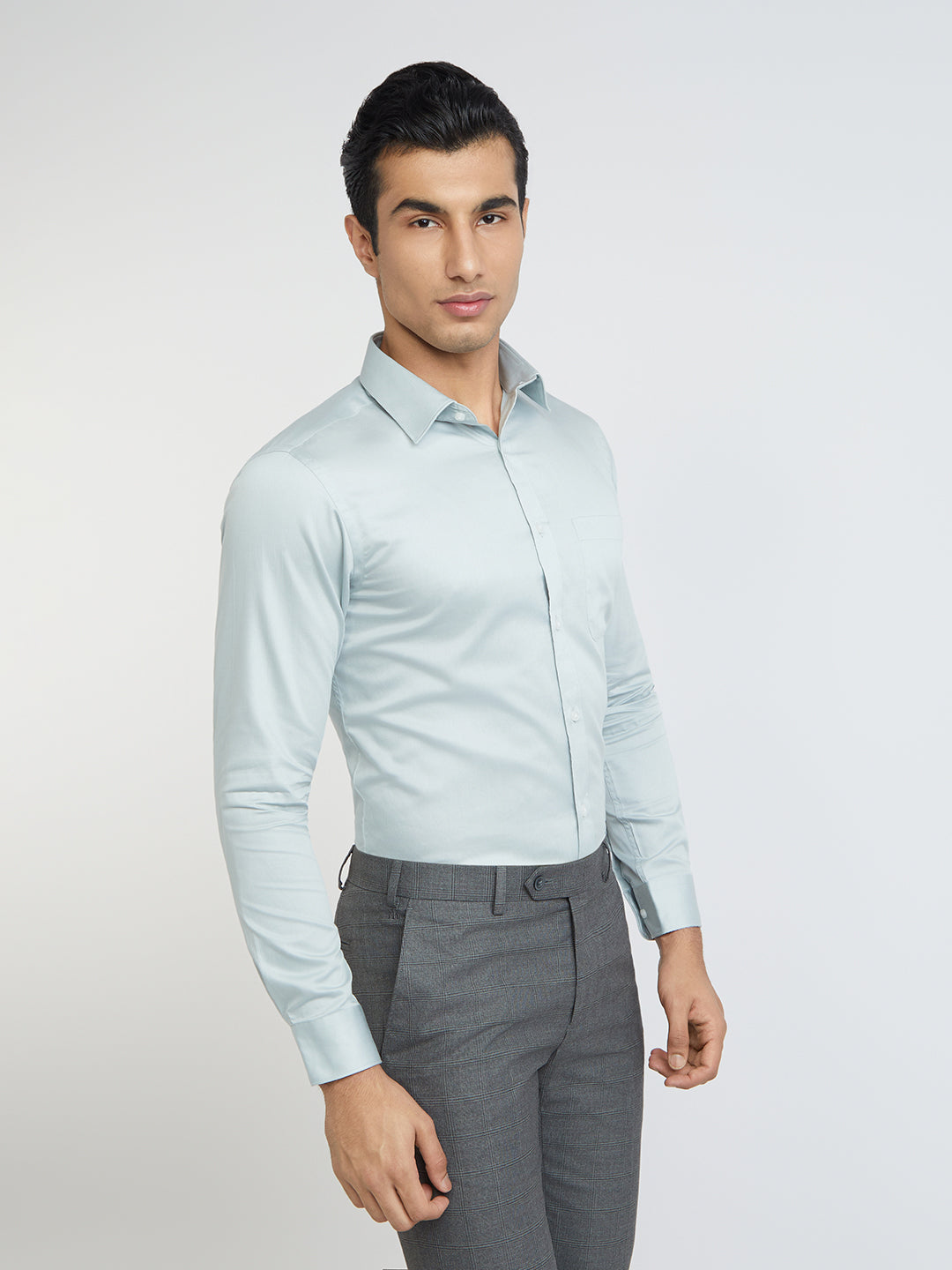 Raymond Grey Solid Slim Fit Cotton Formal Shirt