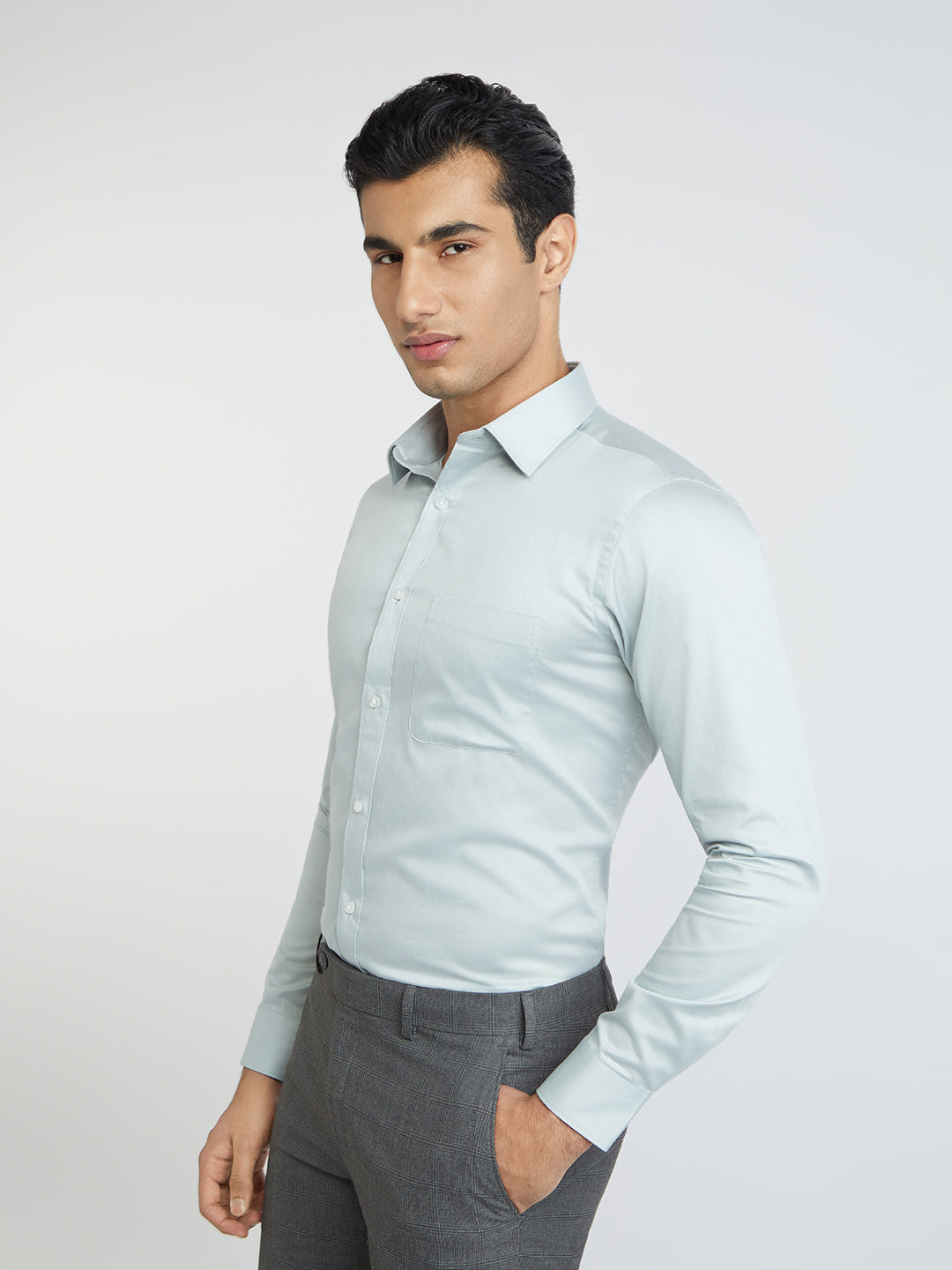 Raymond Grey Solid Slim Fit Cotton Formal Shirt