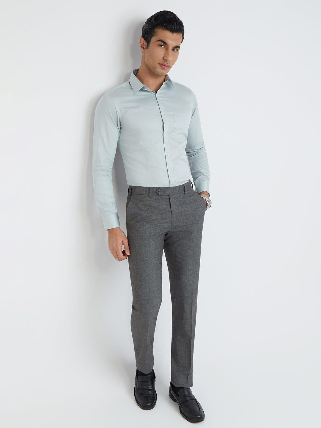 Raymond Grey Solid Slim Fit Cotton Formal Shirt