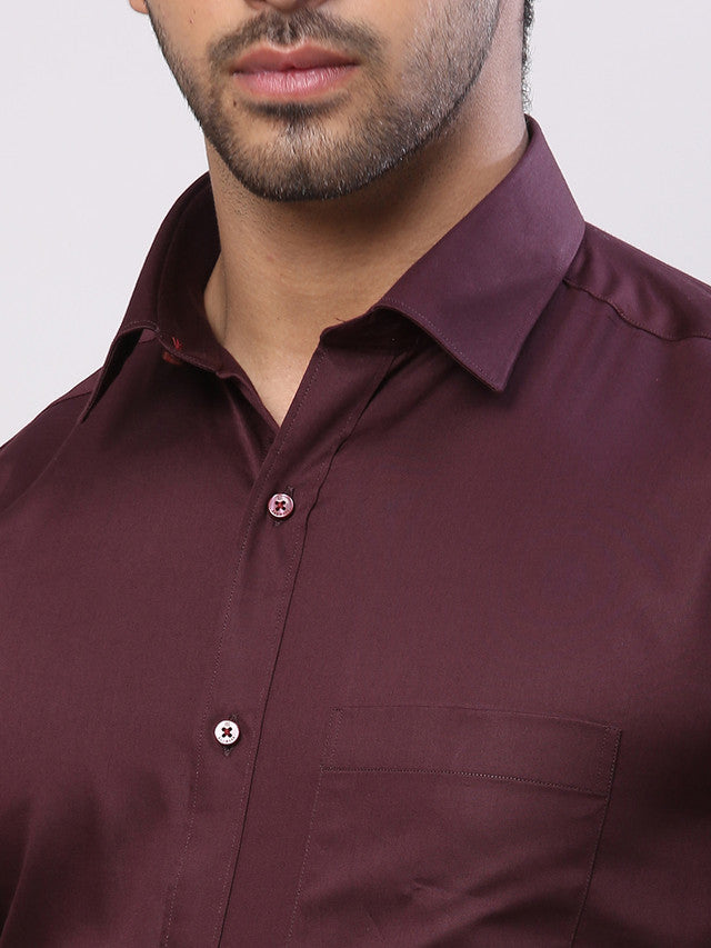 Raymond Maroon Solid Slim Fit Cotton Formal Shirt